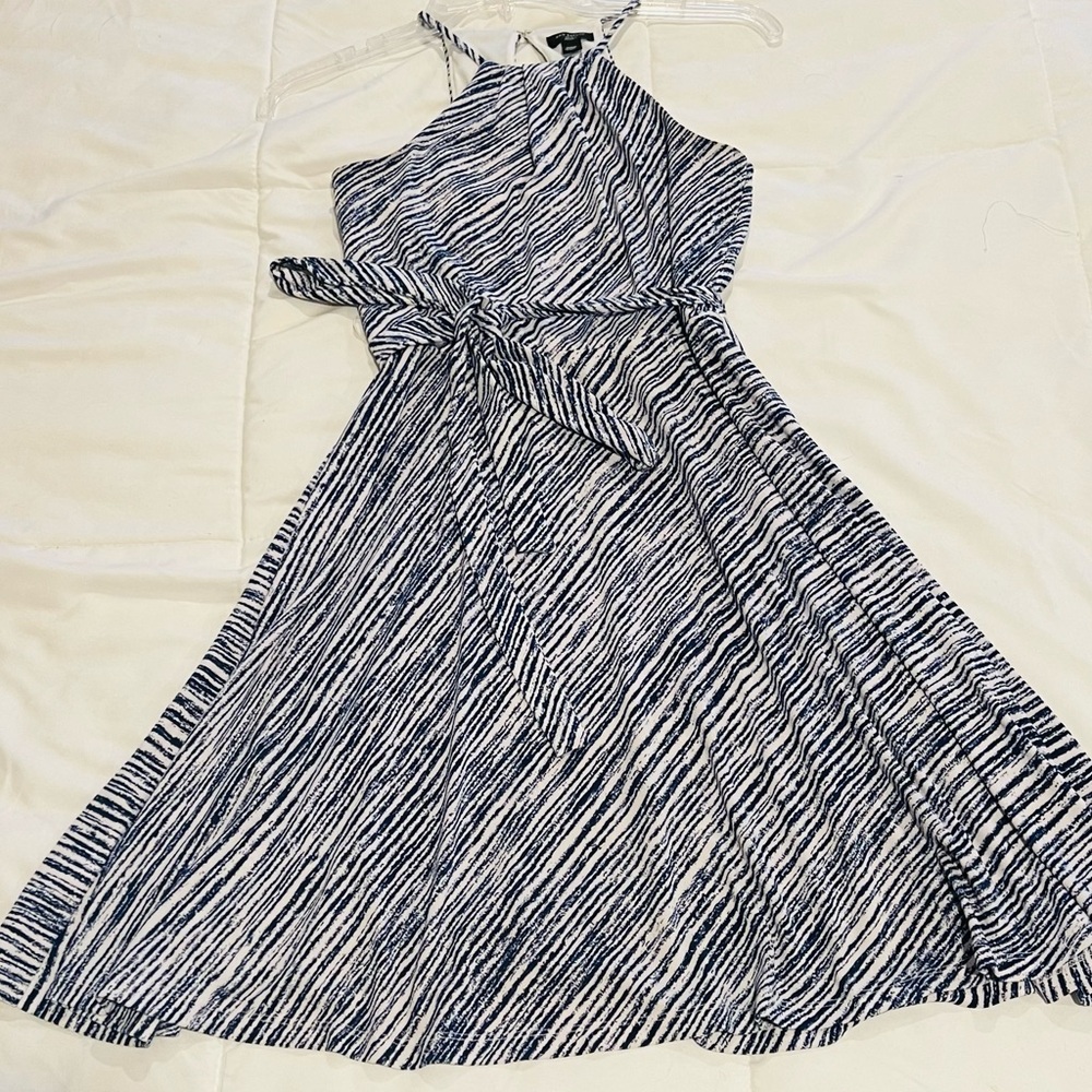 Ann Taylor White and Blue Halter Sundress Midi